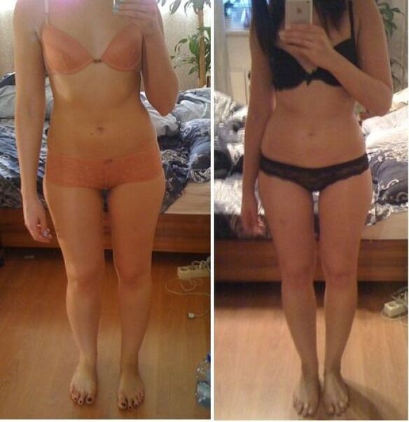 Girl before and after losing weight using a Japanese diet for 14 days